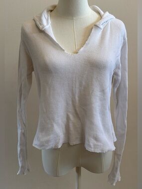 Brandy Melville White Waffle Knit Hoodie Top One Size